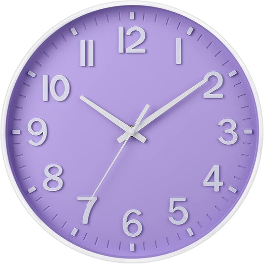 HZDHCLH Purple Wall Clocks Battery Operated,12 inch Silent Non Ticking Modern Wall Clock for Living Room Bedroom Kitchen Office Classroom Decor