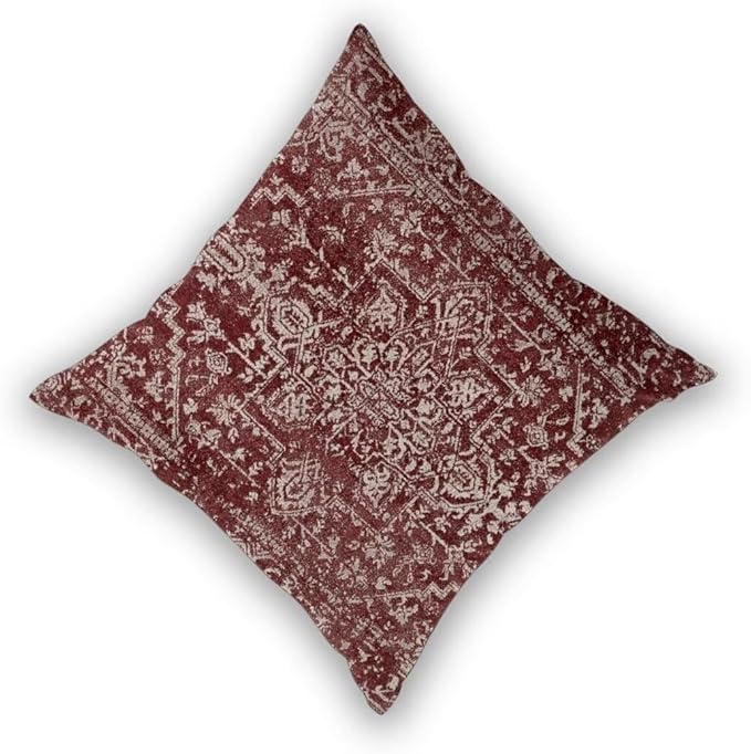 Boho Pillow Covers 16 x 16 Inch Set of 2, Bohemian Burgundy Carpet Pattern Decorative Throw Pillows Ethnic Rustic Farmhouse Cushion Cases Linen Gifts for Couch Sofa Outdoor Decor
