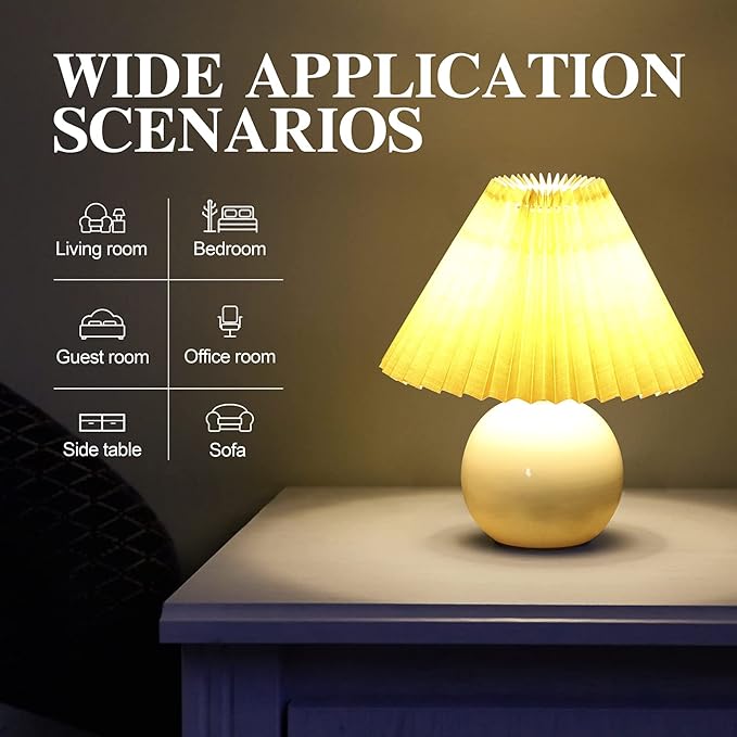 Zenply Korean Pleated Ceramic Table Lamp, Small, Beige, Vintage