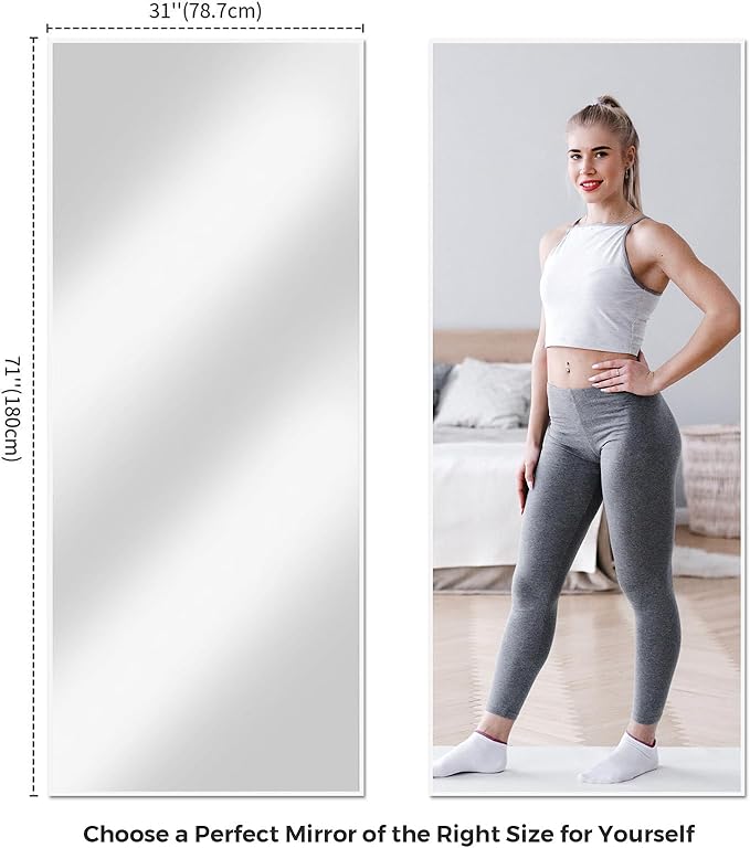 Koonmi 71"x31" Floor Mirror Full Length, Bedroom Floor Body Mirror with Stand, Large Silver Mirror, Leaning, Standing or Hanging Horizontally/Vertically