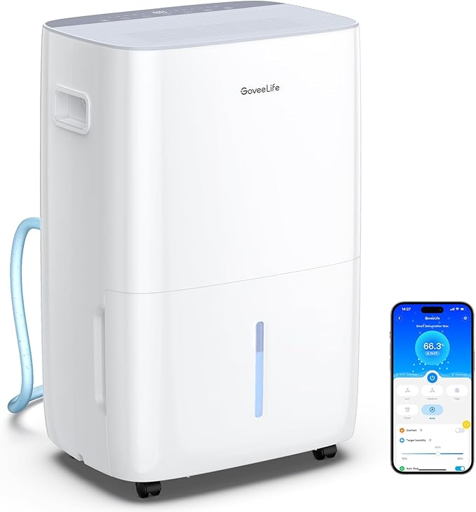 GoveeLife Dehumidifier for Home 4,500 Sq. Ft. 50 to 137 Pint with Pump, Drain Hose, Smart Dehumidifier for Basement with Humidity Control, Auto Shut Off/Defrost, 5 Modes, Bedroom, Bathroom, Garage