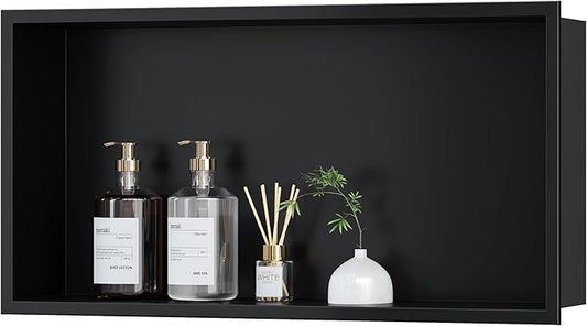 Stainless Steel Shower Niche 24" X 12", No Tile Needed Wall Niche, Recessed Shower Shelf for Bathroom Storage, Matte Black