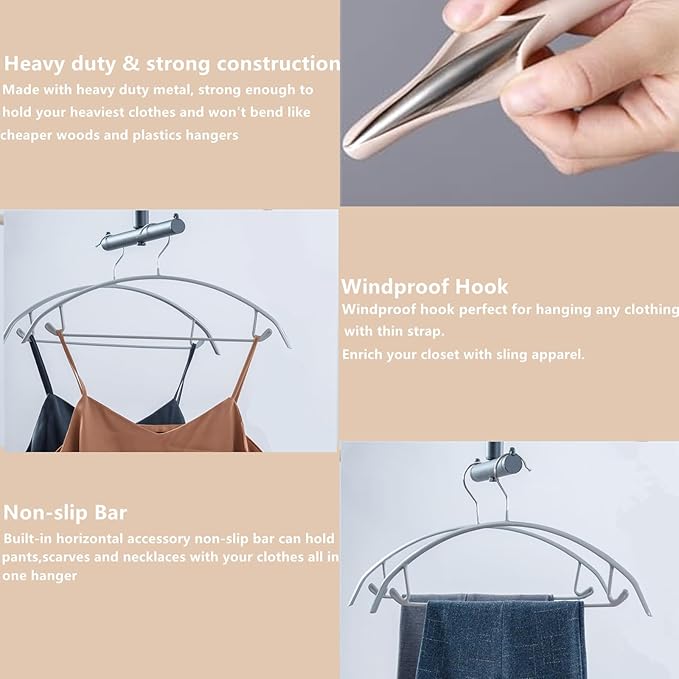 16.5 Inch Pack of 20 No Shoulder Bumps Non-Slip Rubber Coating Contour Metal Hangers, Sweater Hanger, Suit Hanger with Pants Bar (Silver)