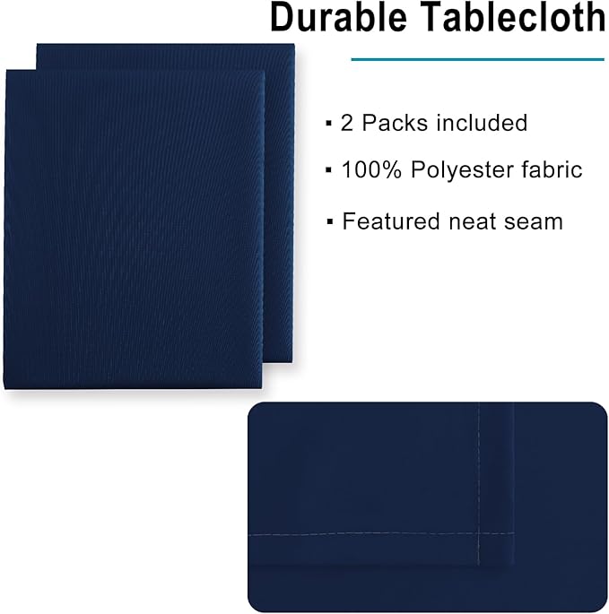 Hiasan 2 Pieces Rectangle Tablecloth - Waterproof Washable Polyester Table Cloth for Dining Room Kitchen Party Camping, Navy Blue, 54 x 80 Inch