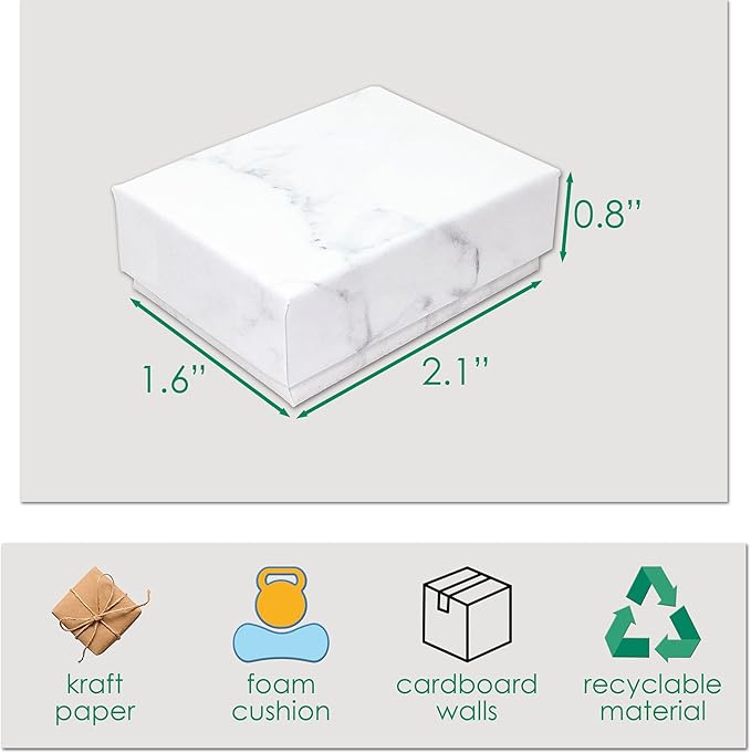TheDisplayGuys - 24-Pack Cardboard Kraft Paper Jewelry Gift Boxes w. Velvet Padding - Earrings - Marble White - #11 (2.1" x 1.6" x 0.8")