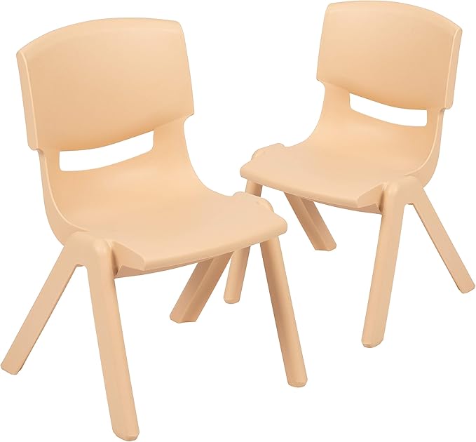 EMMA + OLIVER 2 Pack Natural Plastic Stackable School Chair with 10.5" H Seat, Preschool Chair