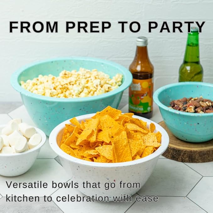 Confetti Nesting Mixing Bowls Set - 4-Piece Colorful Kitchen Bowls (18oz, 1.25QT, 2.5QT, 4QT) - BPA-Free, Dishwasher Safe, Space-Saving Design Eggshell Color