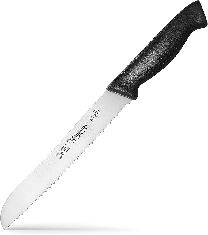 8 Inch Cuisine Pro Serrated Bread Knife, Premium Stainless Steel Wave Edge Razor Sharp Blade Knife for Bread, Dishwasher Safe, NSF Certified, Black