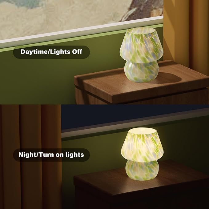 Mushroom Lamp Table Lamp for Bedroom,Small Desk Bedside Lamps for Living Room,Mushroom Decor Cute Mini Modern Mid Century Lamps for Night Stands,Aesthetic Home Living Room Decor(Green)