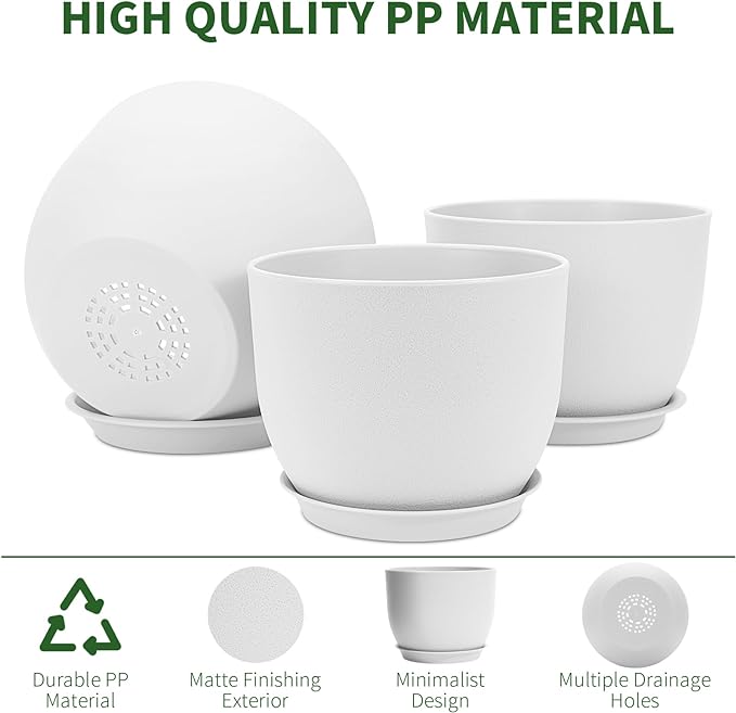 GARDIFE 12/10/9 inch Plant pots, Plastic Large planters for Indoor Plants, Flower pots, White