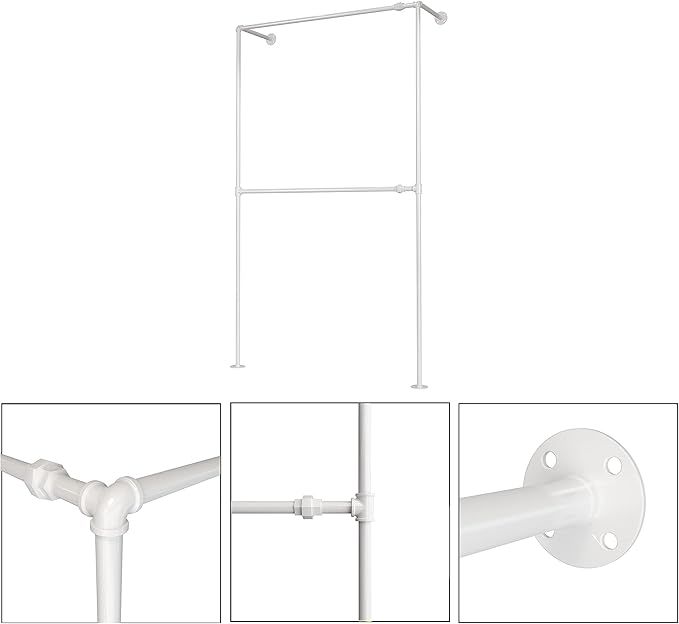 Industrial Pipe White Clothing Racks Wall Mounted, Industrial Clothes Racks for Hanging Clothes, Vintage Retail Garment Rack Display Rack