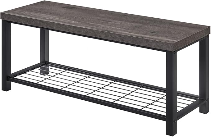 EXCEFUR Entryway Bench, Industrial Metal and Wood Storage Bench for Living Room, Indoor Shoe Rack Bench Seat, 43.3 Inch Grey