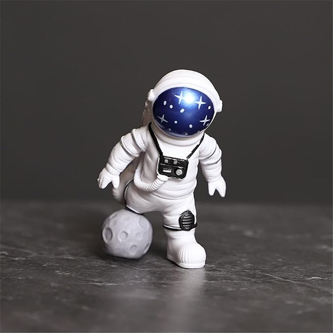 Blue White Astronaut Statues Set of 4, Spaceman Sculpture Figurines Outer Space Theme Decor for Nursery Room Cake Topper