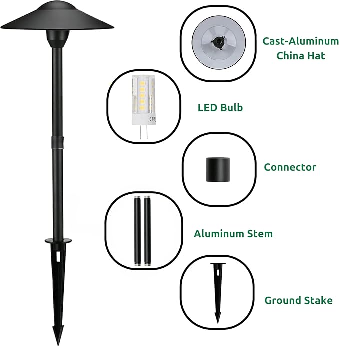 Lumina Lighting® 4W Landscape Lighting 12V Landscape Lights Low Voltage Landscape Path Lights Warm White Waterproof Outdoor Replaceable G4 LED Bulb for Garden Pathway Lawn Yard (Black) (8-Pack)