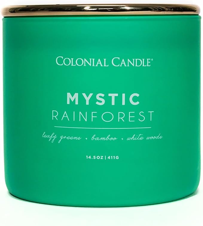 Colonial Candle Mystic Rainforest Scented Jar Candle, Pop of Color Collection, 3 Wick, Green, 14.5 oz - Up to 60 Hours Burn