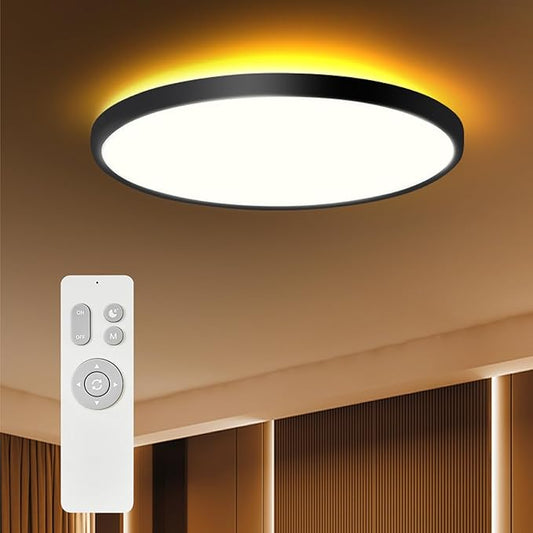 ocioc 18inch Ceiling Light with Remote Control, 40W LED Flush Mount Light Fixture with 2000K Backlight, 3000K-6500K Light Changing, Brightness Adjustable Close to Ceiling Lights Fixture Black
