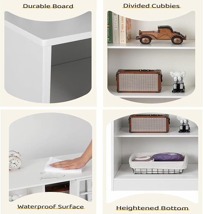 Cowiewie Toy Organizers and Storage, 5-Section Kids Bookshelf for Organizing Books Toys, Wooden Storage Cabinet for Playroom, School Classroom