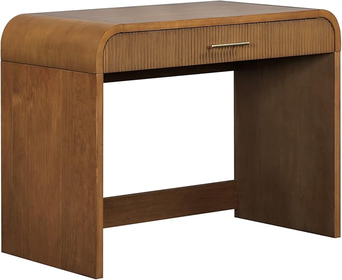 Merax 39" Make Up Vanity Desk with Touch Screen Lighted Mirror and Storage Drawer, Rubber Wood Girls Makeup Dresser Table for Bedroom, Dressing Room