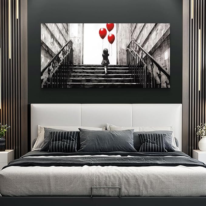 Lapremoly Large Canvas Wall Art For Bedroom Wall Decor For Living Room Office Decor Banksy Black And White Abstract Wall Painting Kid Graffiti Street Pictures Artwork Girl Room Home Decorations