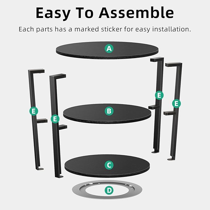 Rotating Round Side Table, 3-Tier End Table with Metal Frame, Nightstand for Small Spaces, Side Table Living Room Bedroom Sofa Bathroom, Pure Black