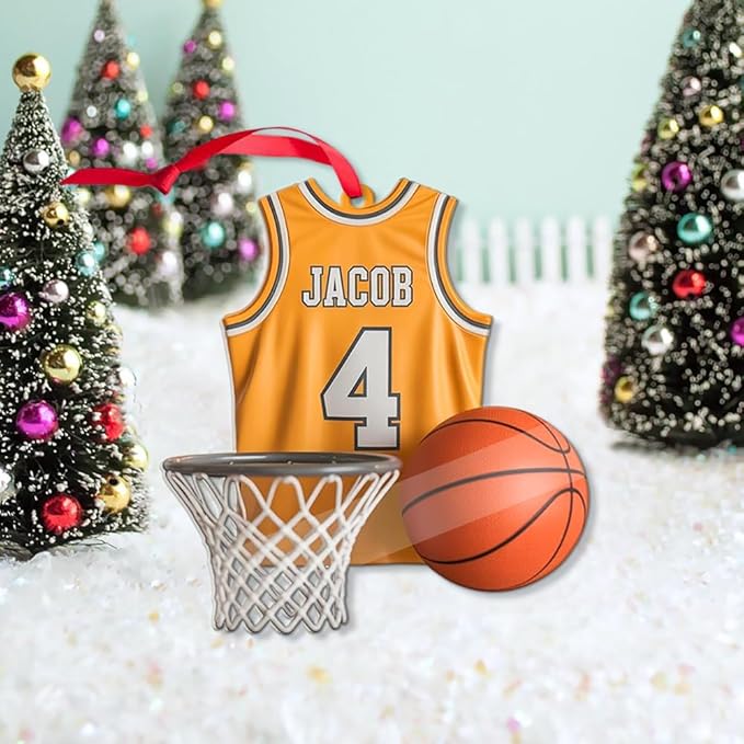 Famitrendz Custom Basketball Christmas Ornaments 2025, Custom Name Basketball Acrylic Christmas Tree Decorations, 2D Flat Baller Ornaments for Tree 05