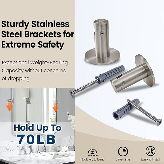 28"x36" Brushed Nickel Pivot Bathroom Mirror, Silver Metal Framed Rounded Rectangular Wall Mirrors, Tilting Beveled Vanity Mirror, Wall-Mounted Mirrors Hangs Vertically Only(Overall 31.75" x 36")