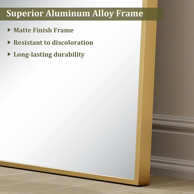 HARRITPURE 65"x24" Arched Full Length Mirror Free Standing & Wall-Mounted Full-Length Mirror with Stand Modern Gold Mirror for Living Room Bedroom Cloakroom Aluminum Frame