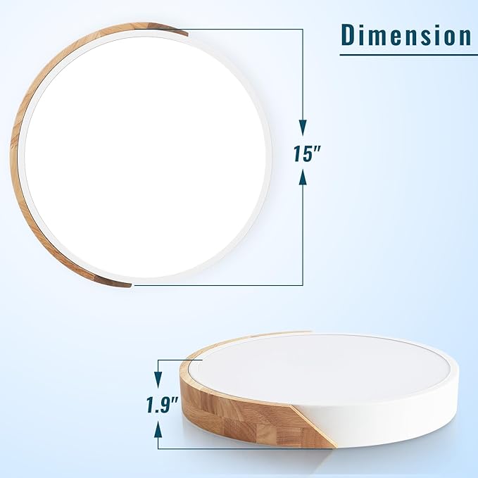 LED Flush Mount Ceiling Light Fixture Wood,16 inch Kitchen Light Fixtures Ceiling Mount 36W, Round Close to Ceiling Light Dimmable 5CCT for Bedroom,Kitchen,Living Room