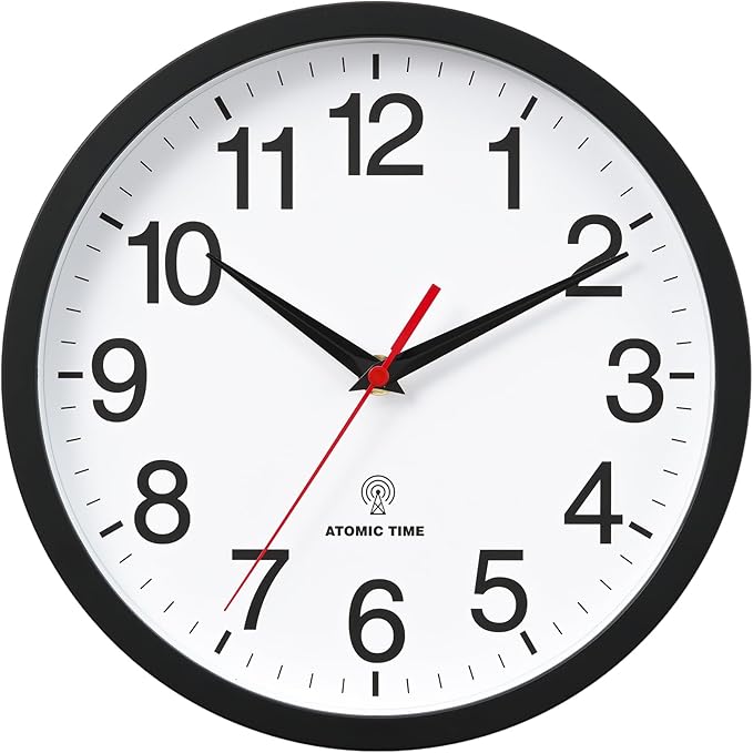Atomic Wall Clock, Modern 12 Inch Battery Operated Wall Clocks, Analog Clock for Living Room, Office, Home, Bedroom, Kitchen, Bathroom(Black)