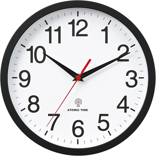 Atomic Wall Clock, Modern 12 Inch Battery Operated Wall Clocks, Analog Clock for Living Room, Office, Home, Bedroom, Kitchen, Bathroom(Black)
