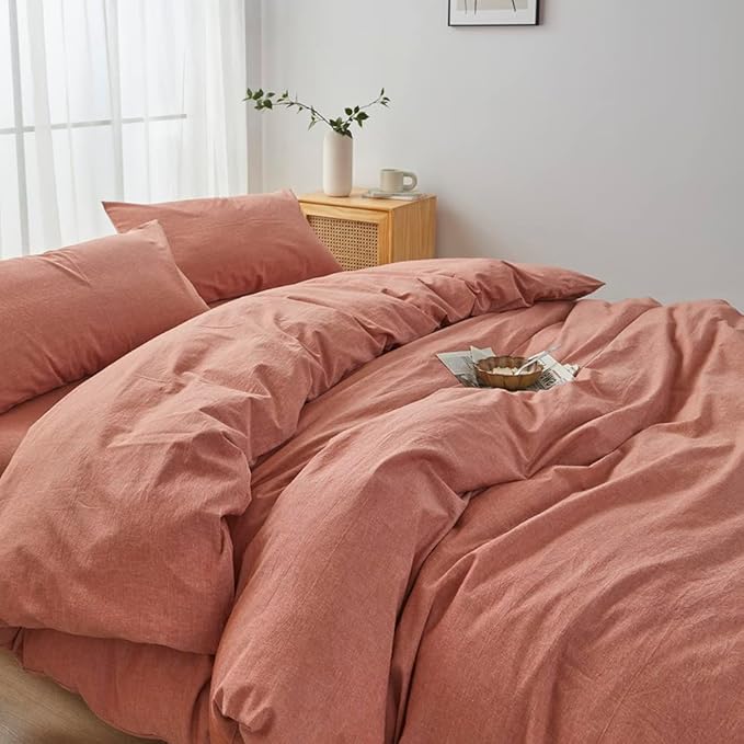 FACE TWO FACE Bedding Duvet Cover Set100% Washed Cotton Duvet Cover Linen Like Textured Breathable Durable Soft Comfy (Twin, Caramel)