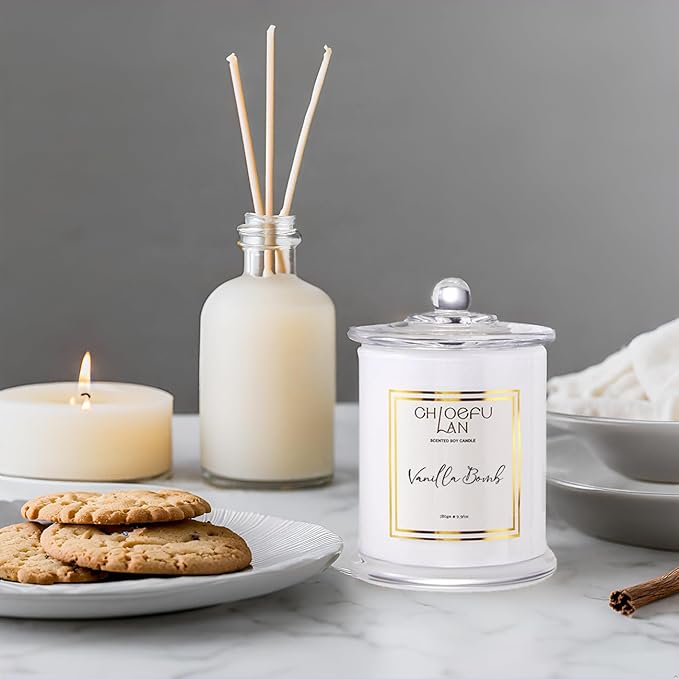 Chloefu LAN Vanilla Bomb Candle, Vanilla Scented Candles Gifts for Mothers Day, Gifts for Women & Men, Luxury Jar Candles, 70 Hours Long Burning, Natural Soy Candles for Home Scented, 10oz