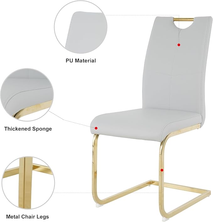 Goujxcy 5 Pieces Round Dining Table Set for 4, Modern Gold Glass Kitchen Table and Chairs for 4 with Upholstered Chairs, Circle Coffee Dining Table Set for Small Space,Apartment,Office