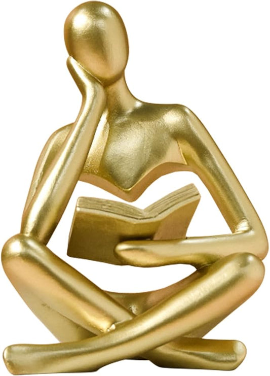 Gold Reading Women Statue, Thinker Sculptures, Abstract Art Ornament, Modern Aesthetic Figurine Decoration, Suitable for Home Living Room Bedroom Office Shelf Table Desk Bookshelf Decor (Gold Left)