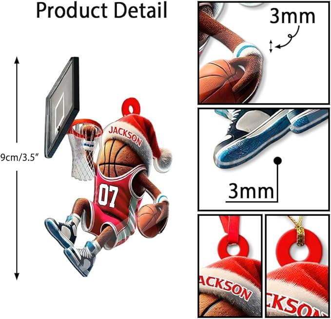 Custom Basketball Christmas Ornaments 2025, Custom Name Basketball Acrylic Christmas Tree Decorations, 2D Flat Baller Ornaments for Tree 07