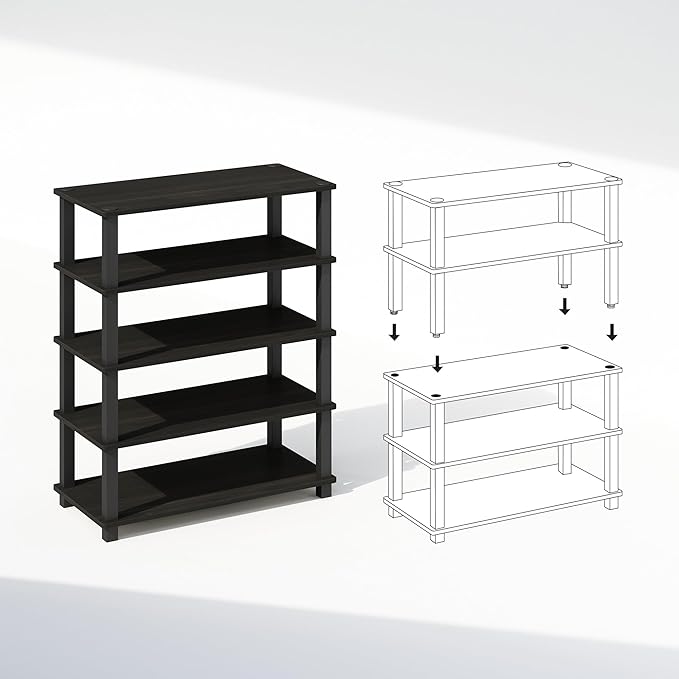 Furinno Turn-S-Tube 3-Tier Multipurpose Stackable Standing Shelves, Espresso/Black, Set of 2