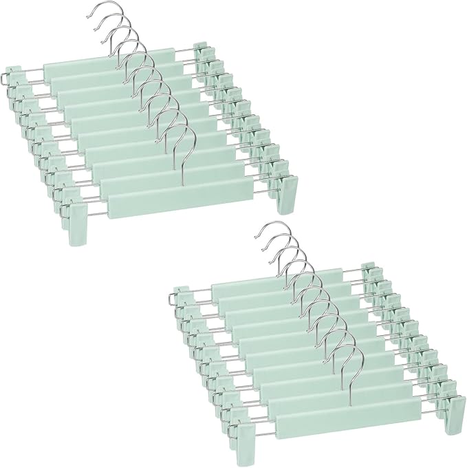 Skirt Hangers，Pants Hangers with Clips，360 ° Swivel Hooks Space Saving Hangers for Pants, Skirts, Clothes, Jeans (20Pack, Light Green)