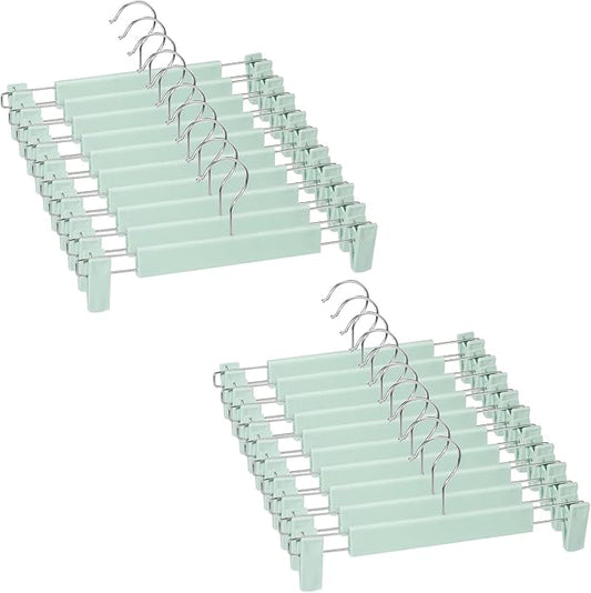 Skirt Hangers，Pants Hangers with Clips，360 ° Swivel Hooks Space Saving Hangers for Pants, Skirts, Clothes, Jeans (20Pack, Light Green)