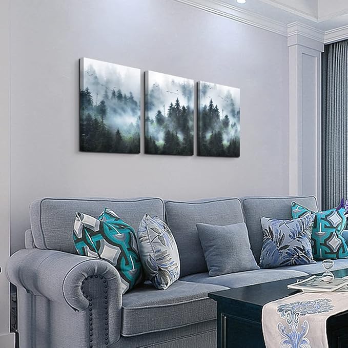 DZRWUBHS Canvas Wall Art For Living Room Large Size Wall Decorations For Bedroom Modern Office Wall Decor Foggy Forest Trees Landscape Painting Wall Pictures Artwork Home Decoration 20x28 3 Piece