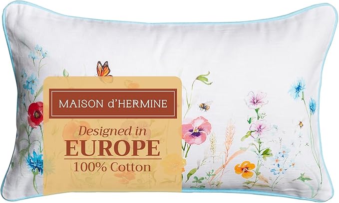 Maison d' Hermine Decorative Pillow Cover 100% Cotton 12"x20" Rectangular Washable Cushion Covers with Invisible Zipper for Couch, Bedroom, Home, Summer Whisper