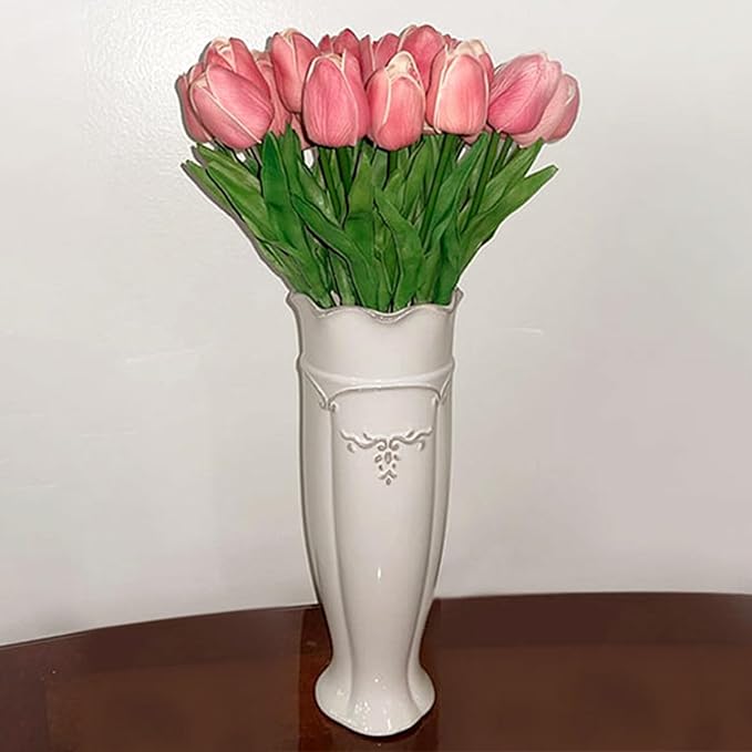 hjn White Vase for Flowers, Ceramic vase for Home Decor French Rustic Vase for Kitchen/Table/Living Room/Shelf/Mantel/Office-Height-11.6"