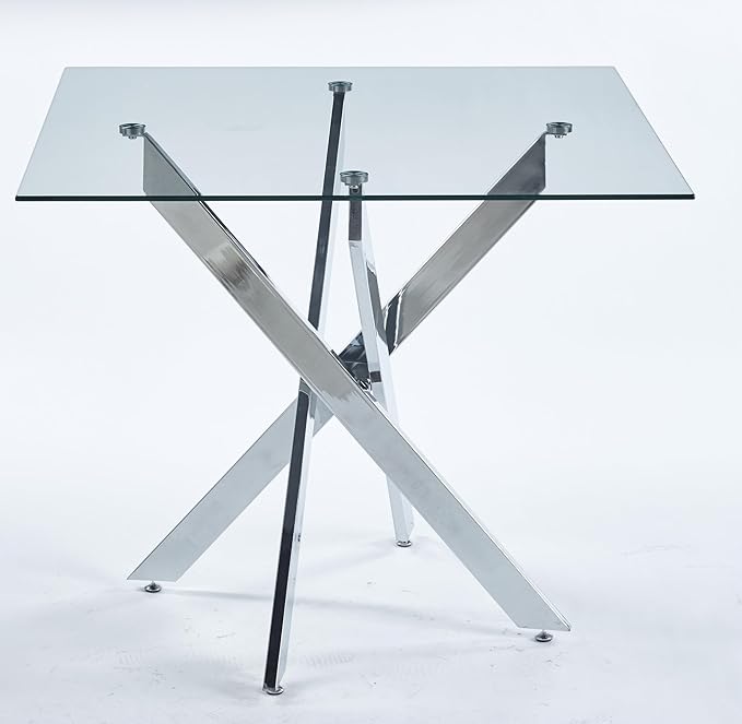 Square Glass Dining Table with Tempered Glass Top and Metal Legs - Modern Style for Home, Kitchen, Dining Room