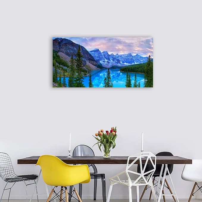 Banff National Park Canvas Wall Art for Living Room Wall Decor Nature Landscape Canvas Picture Blue Sky Mountain Forest Canvas Print Artwork Office Home Wall Decoration Framed Ready to Hang 24" x 48"