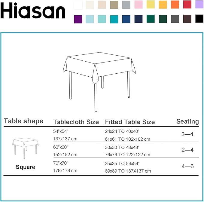 Hiasan Light Gray Rectangle Tablecloth - Waterproof Spillproof and Wrinkle Resistant Washable Polyester Table Cloth for Dining Party, 54 x 54 inch