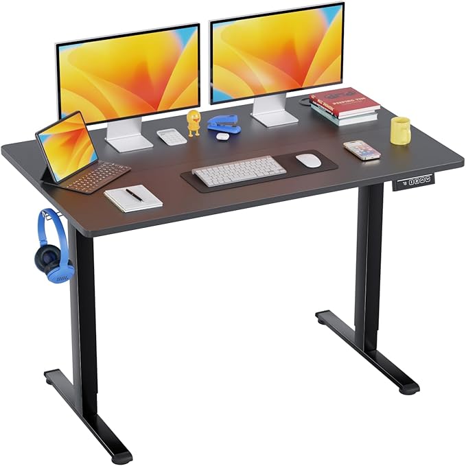 PayLessHere 48 Inch Electric Standing Desk Computer with Large Space and Headphone Holder Office Lifting 2 Memory Function for Bedroom Meeting Room,Black