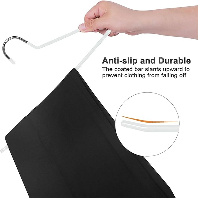 Devesanter 20 Pack Open-Ended Metal Pants Hangers - Durable, Non-Slip Coating, Space Saving, Easy Use Coat Hangers for Short Skirts, Pants, Jeans, Slacks, Blankets (White)