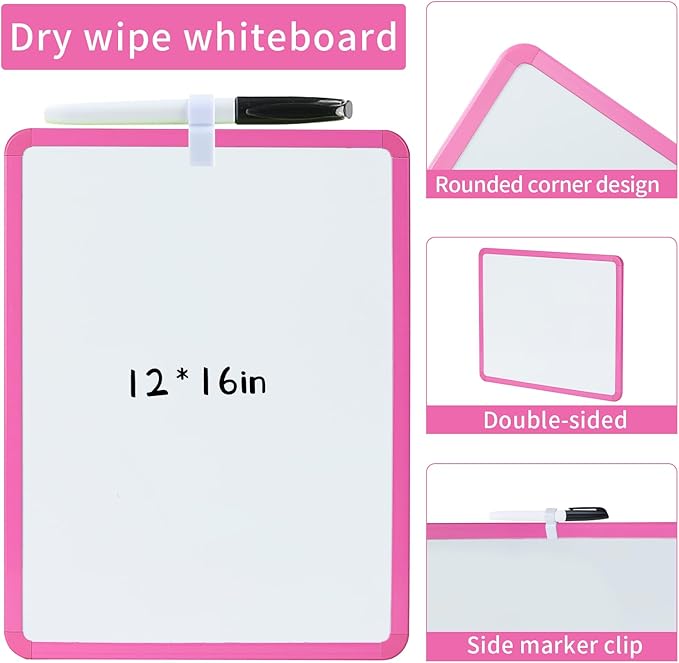 Portable Small whiteboard, Drawing Board, Writing Board, 12 "X 16" Portable Modern Color Frame Dry Erase Board, Used for to-do Notes in Offices, Homes, and Schools (Pink)
