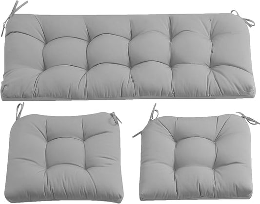 ADLIVWYD 3-Pieces Wicker Chair Cushion Set, 1 loveseat and 2 U-Shape, 44"x19" &19"x19" Tufted Outdoor Cushions for Indoor/Outdoor Patio Furniture,(Ash Gray)