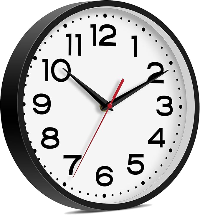 Wall Clock 18 Inch Silent Non-Ticking Modern Clock Battery Operated Classic Simple Minimalist Analog Decorative for Kitchen, Living Room,Office, Bedroom, Bathroom (Black)