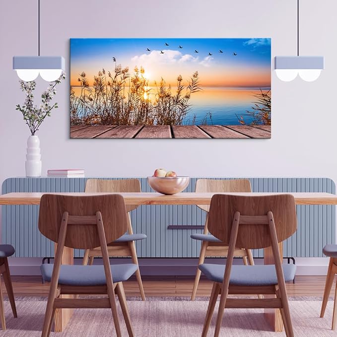 Wall Art For Living Room Canvas Print Artwork Wall Art Decor Blue Ocean Waves Sun Seaview Poster Painting Bedroom Wall Decorations Seascape Canvas Prints Picture Office Works Home Bathroom Wall Deco